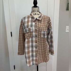 Kavu Tan and White Plaid Women’s Shirt